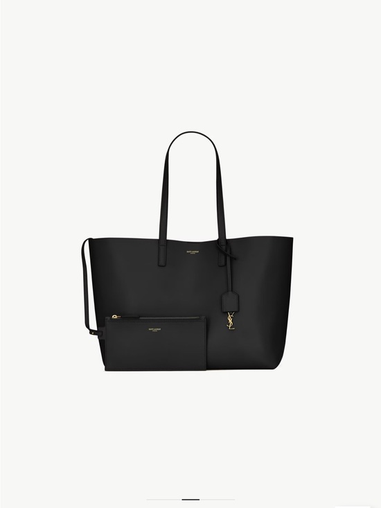 Saint Laurent Handbags - Saint Laurent Black Leather Tote with Removable Zip Pouch and Gold Hardware